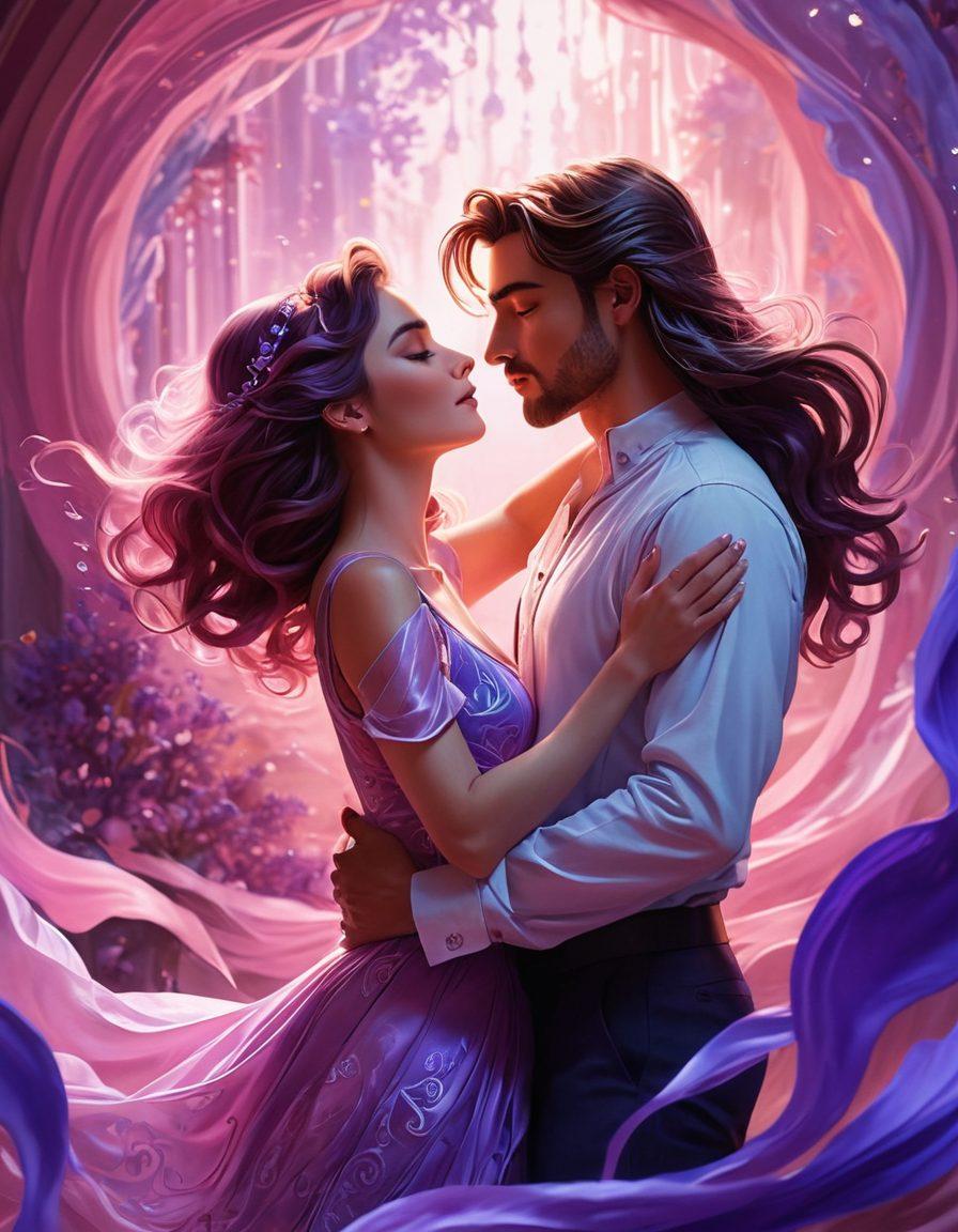 A vibrant, immersive scene depicting a diverse group of animated characters, each showcasing unique and expressive moments that convey sensuality and emotion. The background is a blend of soft, flowing colors that suggest fluidity and imagination, while the characters themselves are stylized with intricate details that highlight their expressive features. Include elements of fantasy and romance, such as swirling patterns or ethereal light effects, enhancing the sense of storytelling. The overall composition should evoke a sense of creativity and liberation. super-realistic. vibrant colors. fantasy art.
